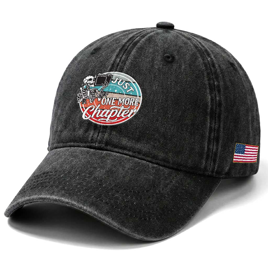 Just One More Chapter Washed Cotton Baseball Cap Funny Skeleton Reading Book TS12 Print Your Wear