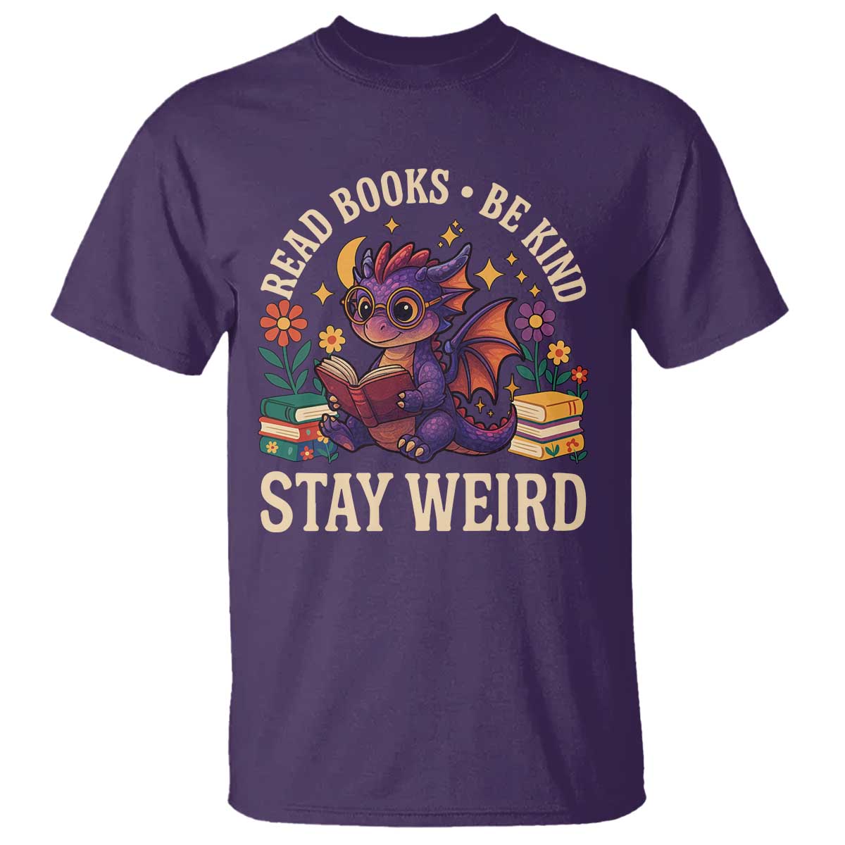 Dragon Read Book T Shirt Funny Read Books Be Kind Stay Weird TS12 Purple Print Your Wear