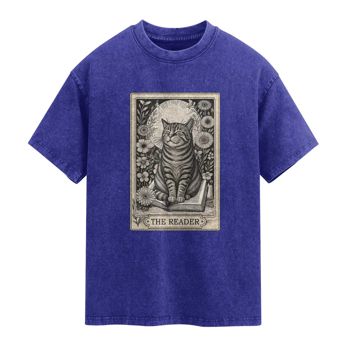 Funny Bookish Kitty Lover Washed Cotton T-Shirt The Reader Tarot Card Book Lover Gift