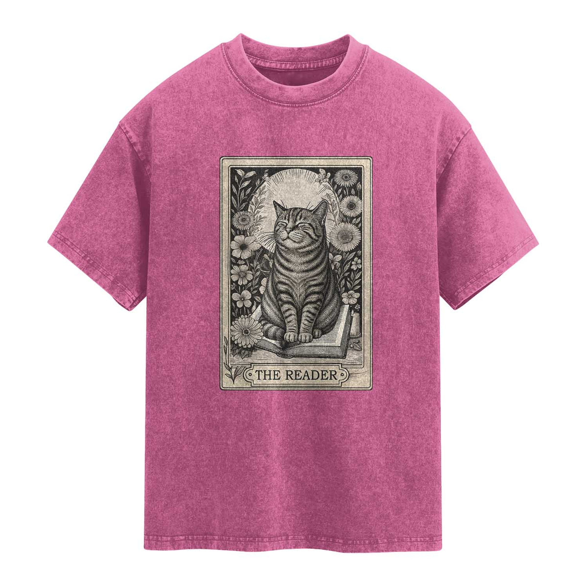 Funny Bookish Kitty Lover Washed Cotton T-Shirt The Reader Tarot Card Book Lover Gift