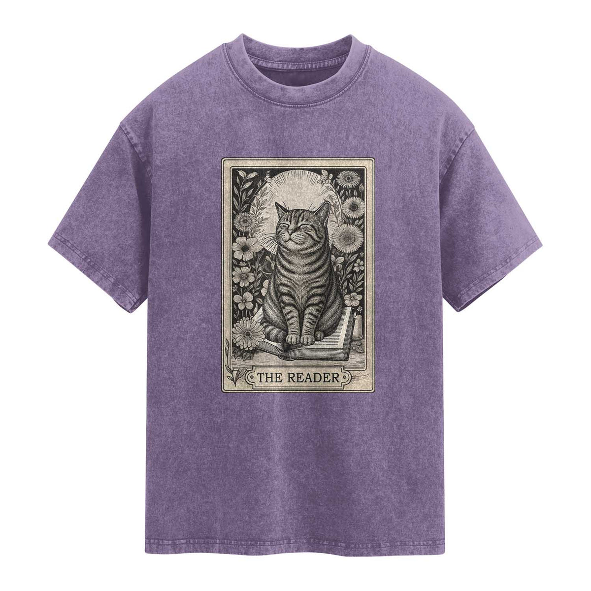 Funny Bookish Kitty Lover Washed Cotton T-Shirt The Reader Tarot Card Book Lover Gift