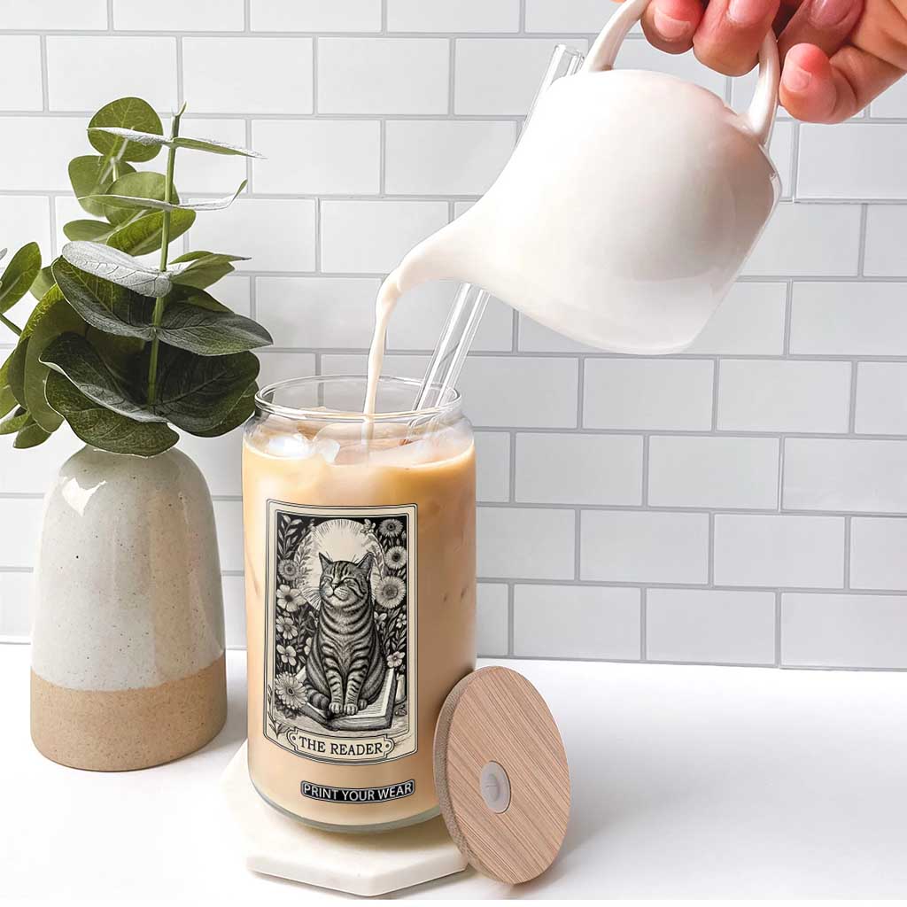 Funny Bookish Kitty Lover Glass Can The Reader Tarot Card Book Lover Gift TS12 Print Your Wear