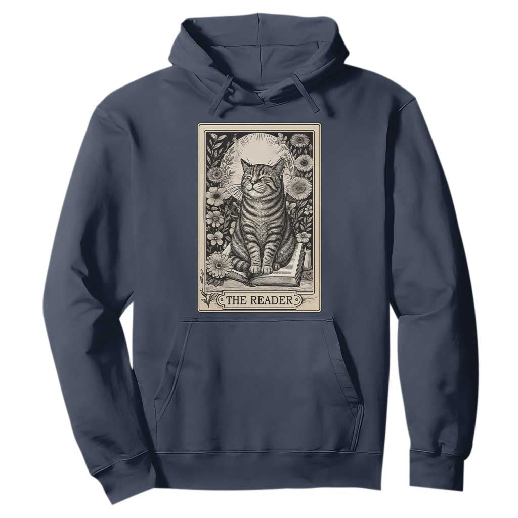 Funny Bookish Kitty Lover Hoodie The Reader Tarot Card Book Lover Gift TS12 Navy Print Your Wear