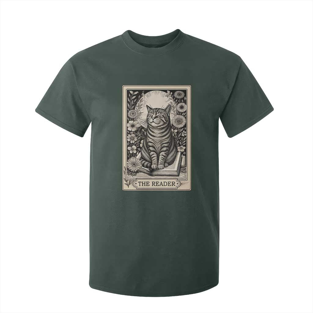 Funny Bookish Kitty Lover T Shirt For Kid The Reader Tarot Card Book Lover Gift TS12 Dark Forest Green Print Your Wear
