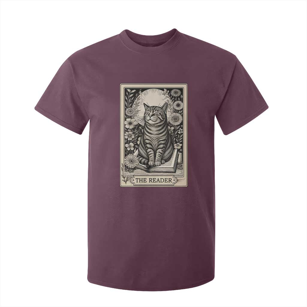 Funny Bookish Kitty Lover T Shirt For Kid The Reader Tarot Card Book Lover Gift TS12 Maroon Print Your Wear