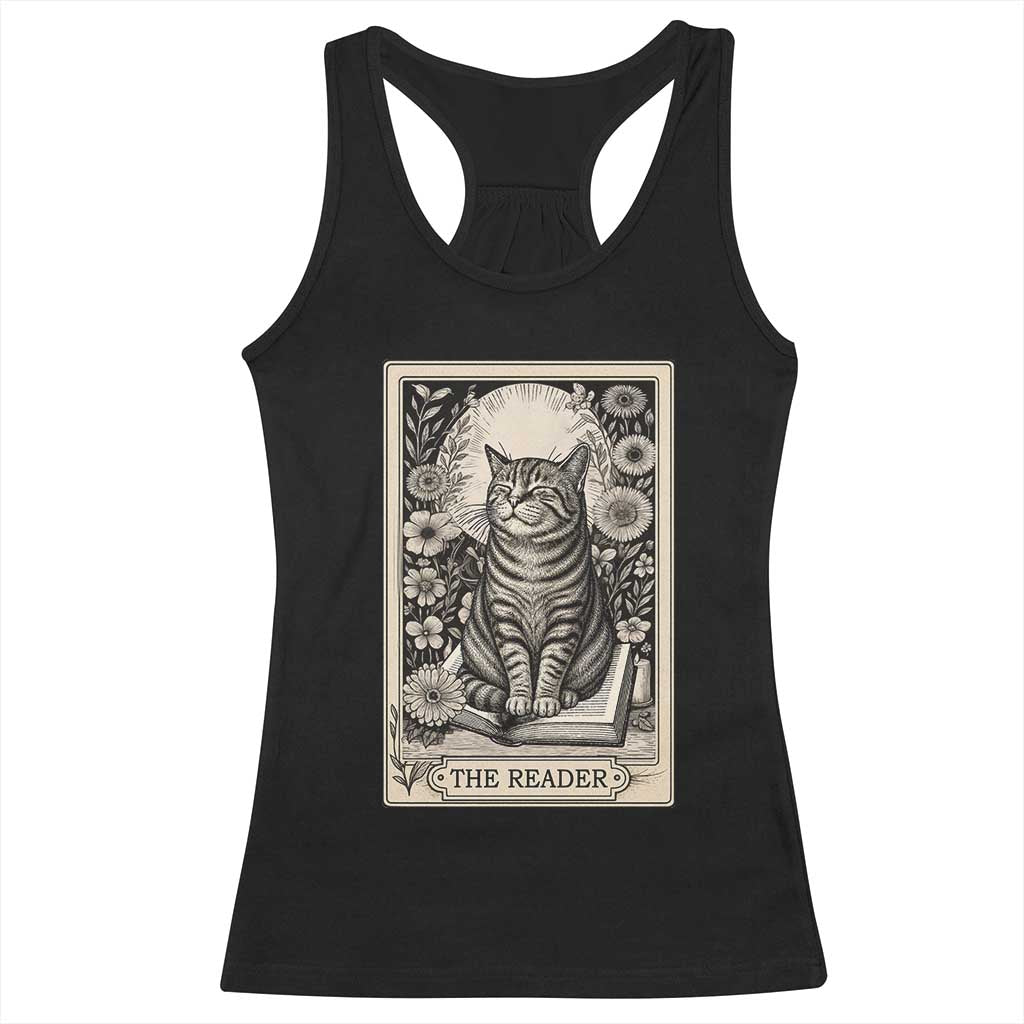 Funny Bookish Kitty Lover Racerback Tank Top The Reader Tarot Card Book Lover Gift TS12 Black Print Your Wear