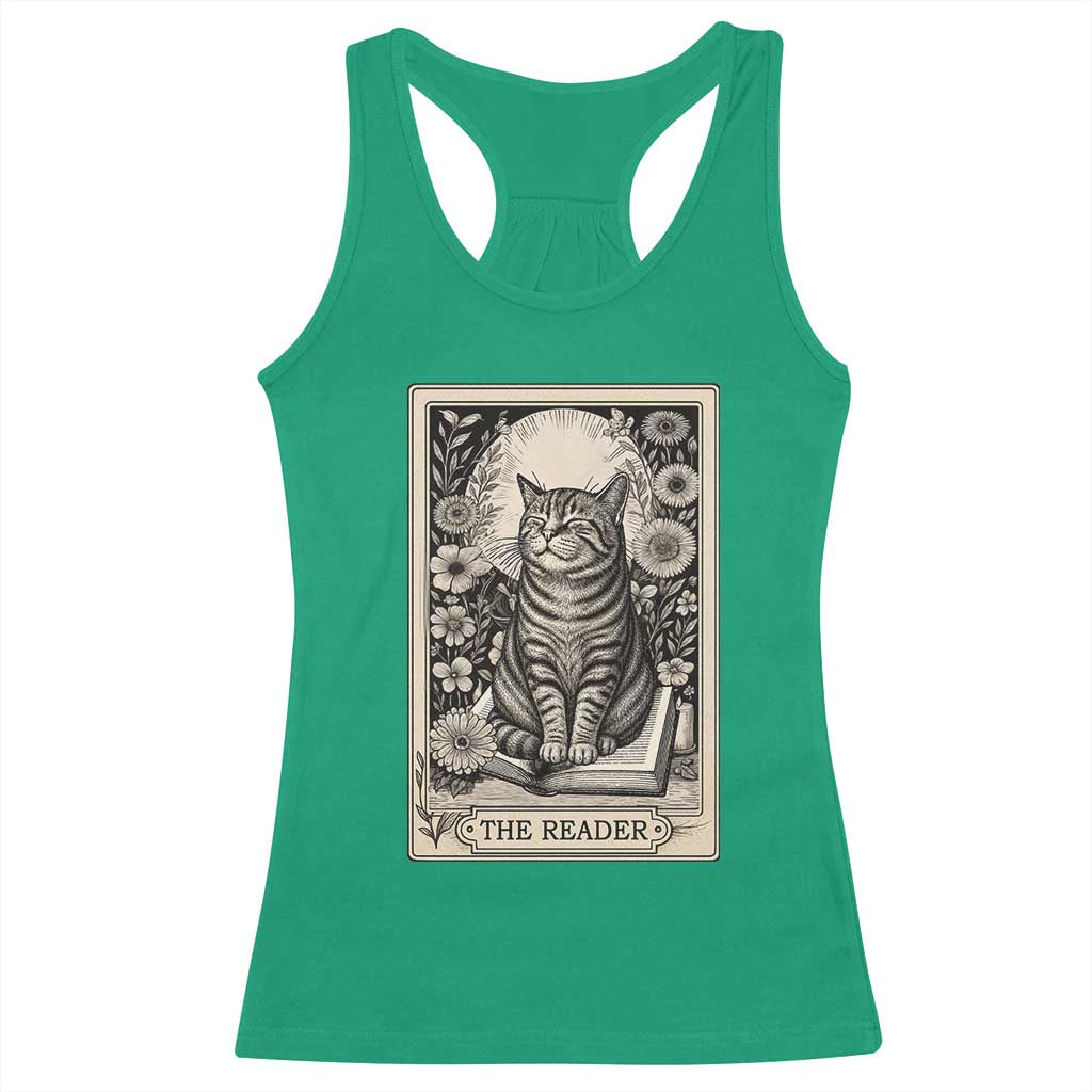 Funny Bookish Kitty Lover Racerback Tank Top The Reader Tarot Card Book Lover Gift TS12 Irish Green Print Your Wear