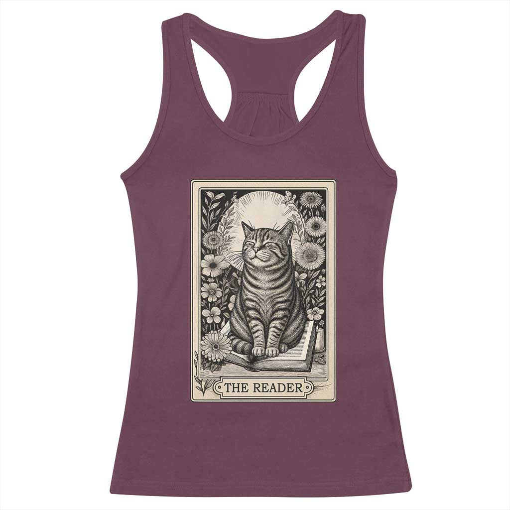 Funny Bookish Kitty Lover Racerback Tank Top The Reader Tarot Card Book Lover Gift TS12 Maroon Print Your Wear