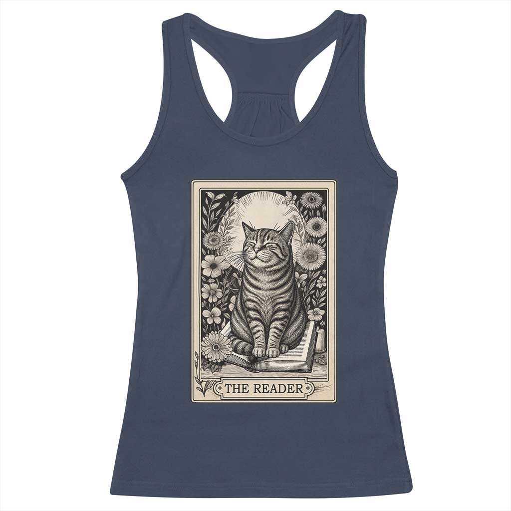 Funny Bookish Kitty Lover Racerback Tank Top The Reader Tarot Card Book Lover Gift TS12 Navy Print Your Wear
