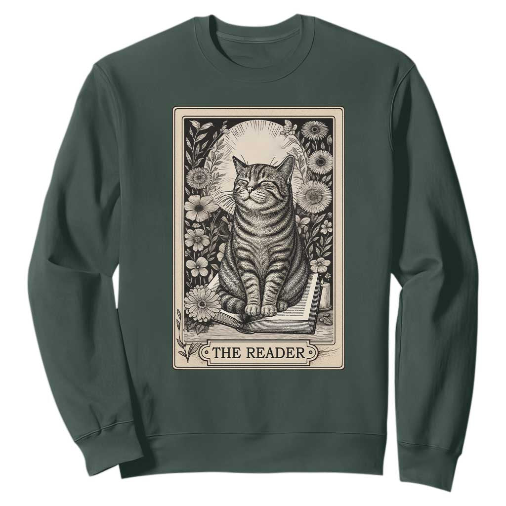 Funny Bookish Kitty Lover Sweatshirt The Reader Tarot Card Book Lover Gift TS12 Dark Forest Green Print Your Wear