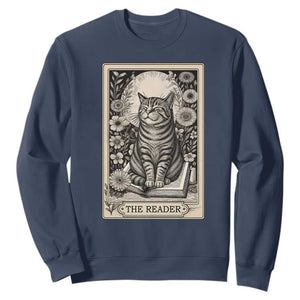 Funny Bookish Kitty Lover Sweatshirt The Reader Tarot Card Book Lover Gift TS12 Navy Print Your Wear