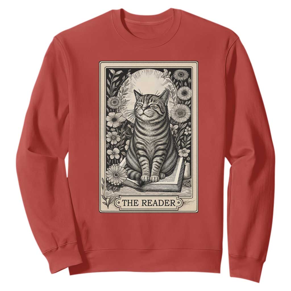 Funny Bookish Kitty Lover Sweatshirt The Reader Tarot Card Book Lover Gift TS12 Red Print Your Wear