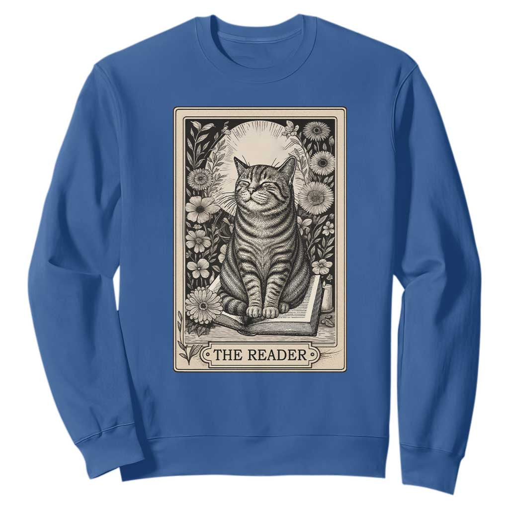 Funny Bookish Kitty Lover Sweatshirt The Reader Tarot Card Book Lover Gift TS12 Royal Blue Print Your Wear