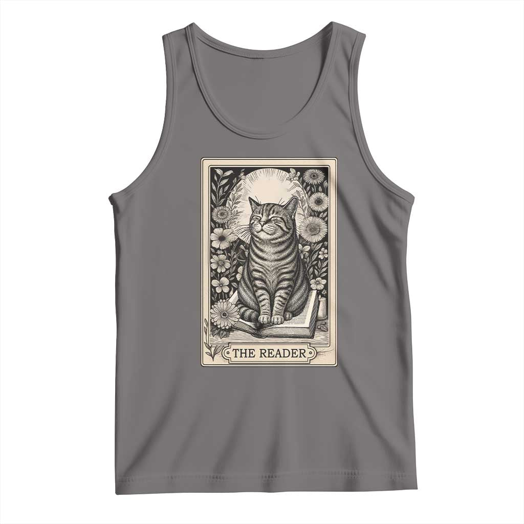 Funny Bookish Kitty Lover Tank Top The Reader Tarot Card Book Lover Gift TS12 Deep Heather Print Your Wear