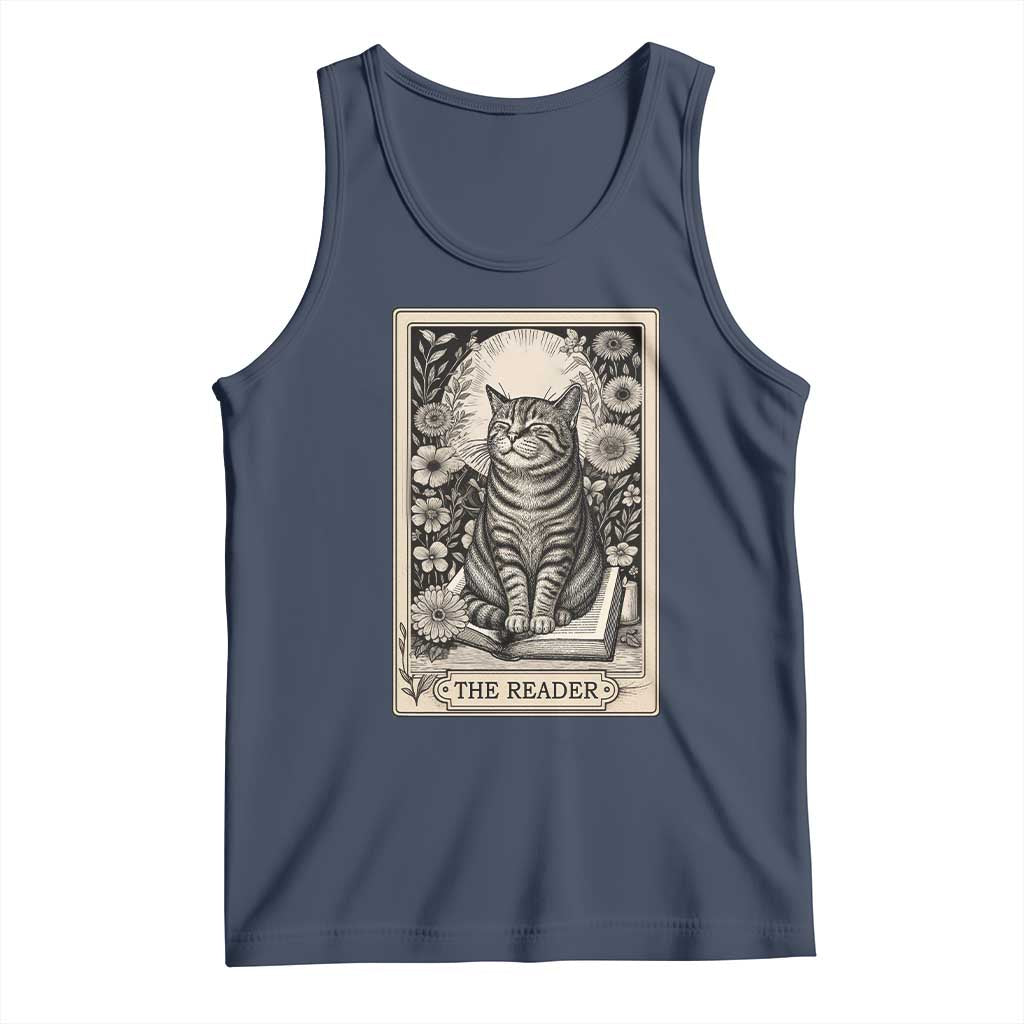 Funny Bookish Kitty Lover Tank Top The Reader Tarot Card Book Lover Gift TS12 Navy Print Your Wear