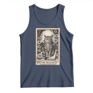 Funny Bookish Kitty Lover Tank Top The Reader Tarot Card Book Lover Gift TS12 Navy Print Your Wear