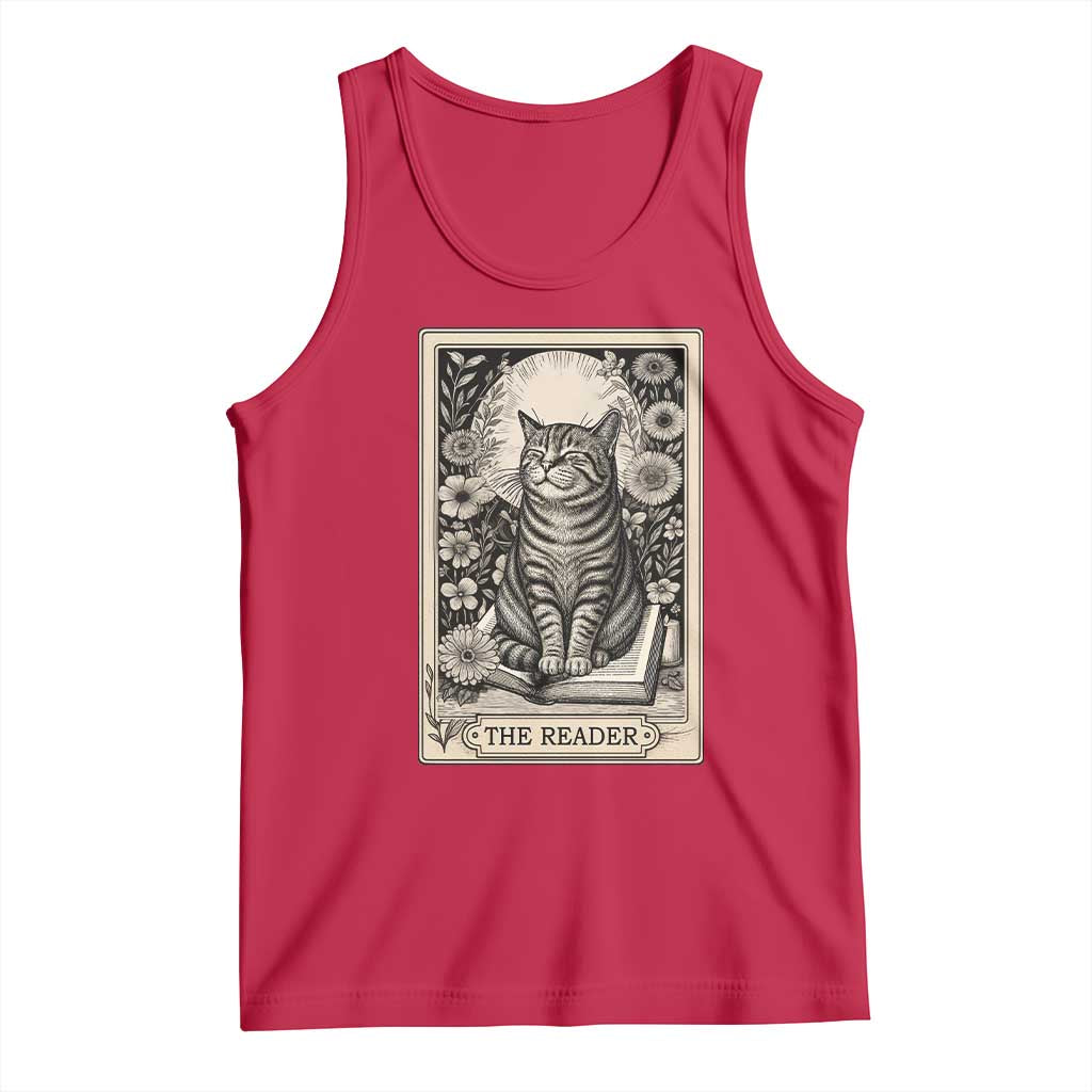 Funny Bookish Kitty Lover Tank Top The Reader Tarot Card Book Lover Gift TS12 Red Print Your Wear