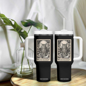 Funny Bookish Kitty Lover Tumbler With Handle The Reader Tarot Card Book Lover Gift TS12 Print Your Wear