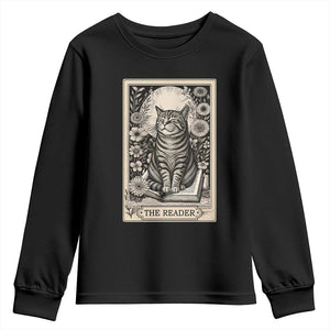 Funny Bookish Kitty Lover Youth Sweatshirt The Reader Tarot Card Book Lover Gift TS12 Black Print Your Wear