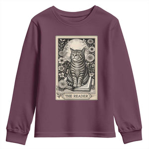 Funny Bookish Kitty Lover Youth Sweatshirt The Reader Tarot Card Book Lover Gift TS12 Maroon Print Your Wear