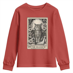 Funny Bookish Kitty Lover Youth Sweatshirt The Reader Tarot Card Book Lover Gift TS12 Red Print Your Wear
