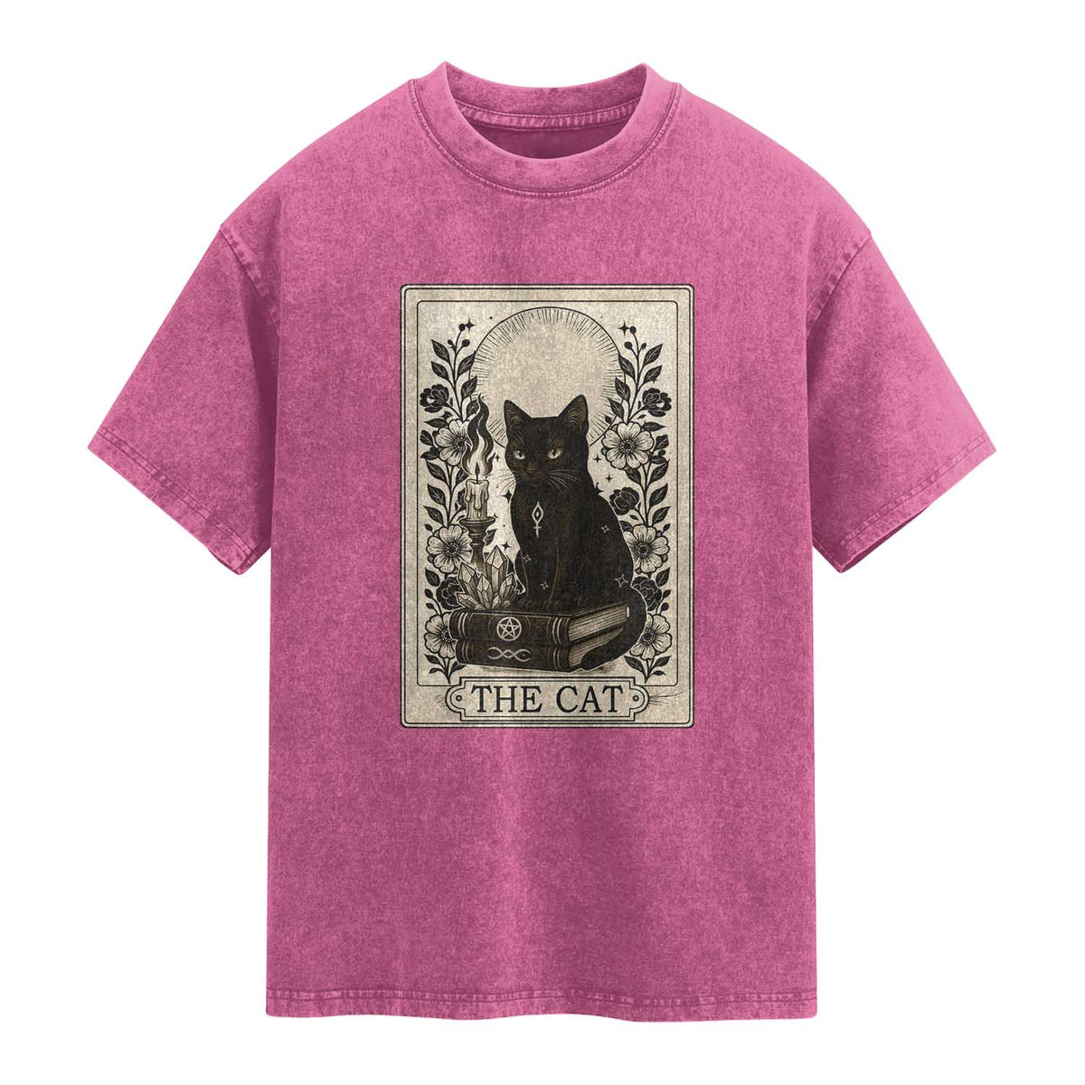 Funny The Cat Book Washed Cotton T-Shirt Kitty Lover Tarot Card