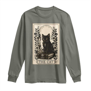 Funny The Cat Book Long Sleeve Shirt Kitty Lover Tarot Card TS12 Military Green Print Your Wear