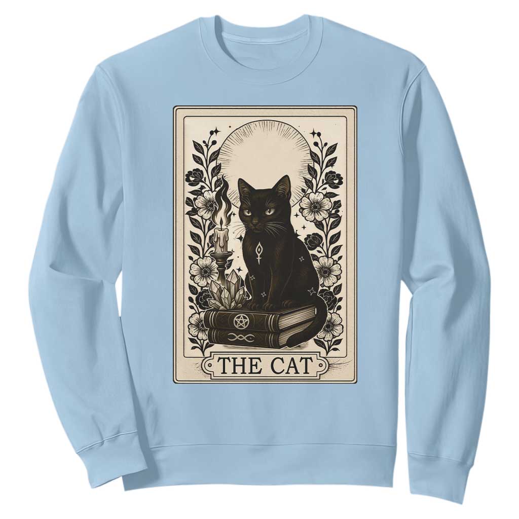 Funny The Cat Book Sweatshirt Kitty Lover Tarot Card TS12 Light Blue Print Your Wear