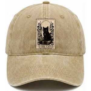 Funny The Cat Book Washed Cotton Baseball Cap Kitty Lover Tarot Card TS12 Print Your Wear