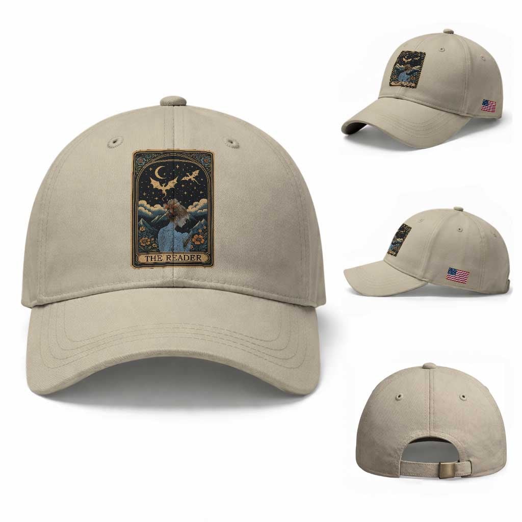 Funny The Reader Tarot Card Baseball Cap Girl Reading Fantasy Book TS12 Baseball Cap Universal Fit Beige Print Your Wear