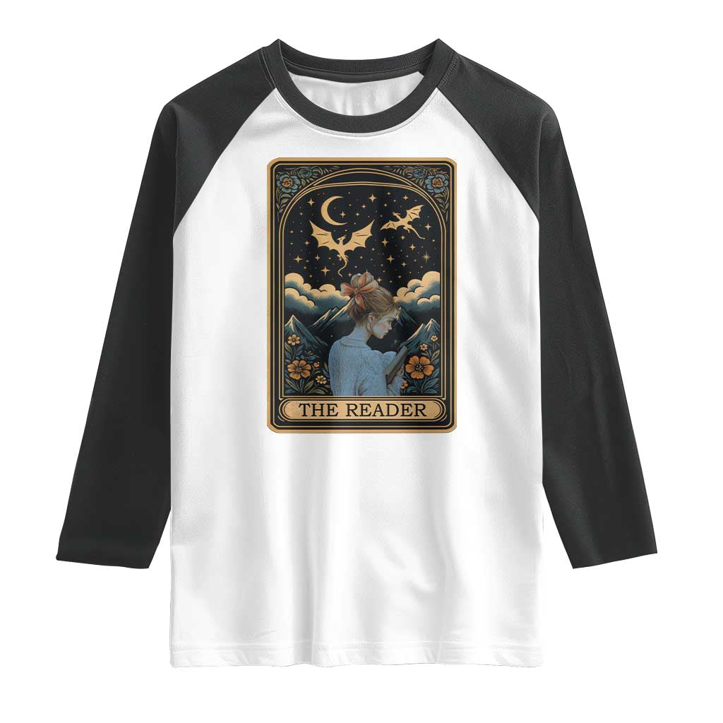 Funny The Reader Tarot Card Raglan Shirt Girl Reading Fantasy Book TS12 White Black Print Your Wear
