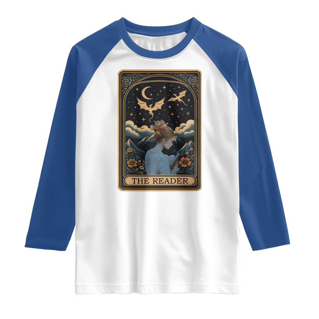 Funny The Reader Tarot Card Raglan Shirt Girl Reading Fantasy Book TS12 White Royal Print Your Wear