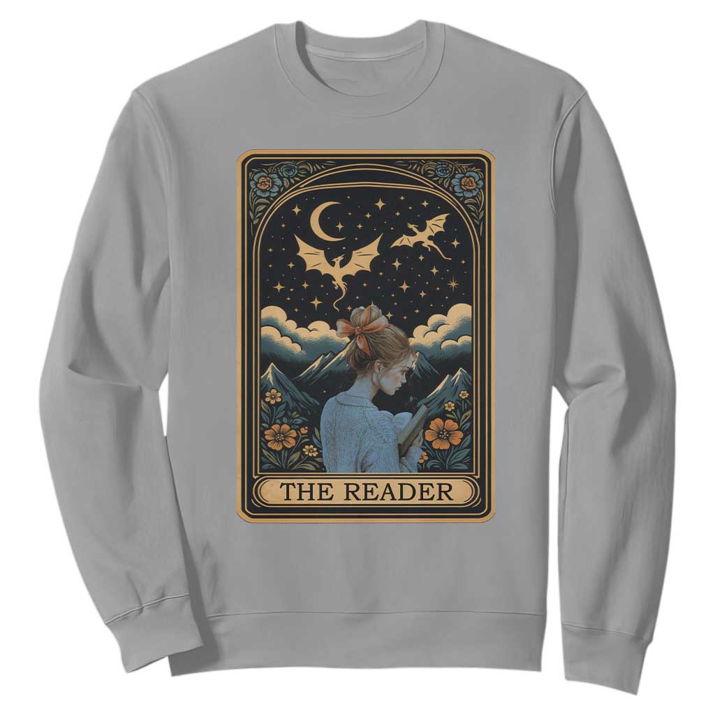 Funny The Reader Tarot Card Sweatshirt Girl Reading Fantasy Book TS12 Sport Gray Print Your Wear