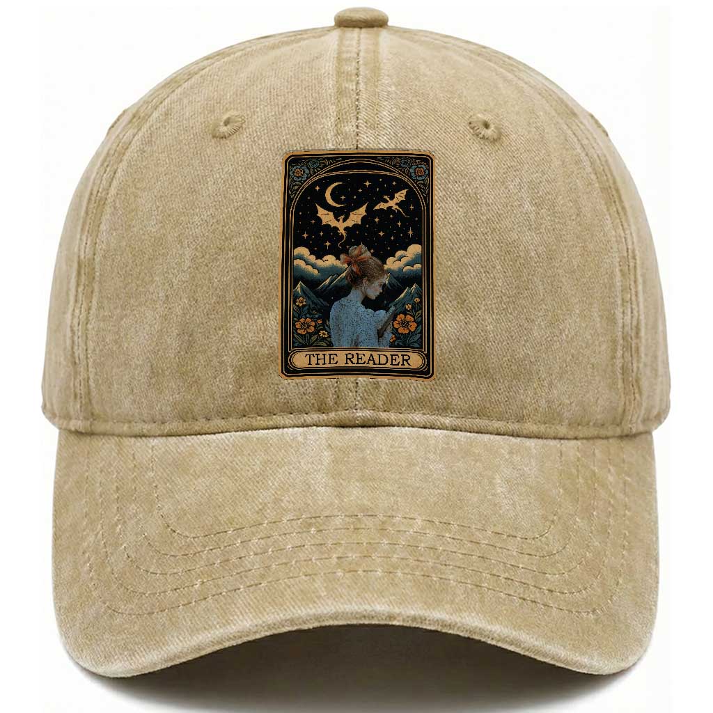 Funny The Reader Tarot Card Washed Cotton Baseball Cap Girl Reading Fantasy Book TS12 Print Your Wear