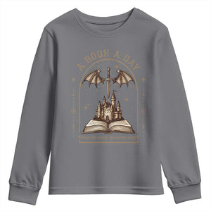 Fantasy Book Lover Youth Sweatshirt A Book A Day Keeps The Mental Breakdown Away TS12 Charcoal Print Your Wear