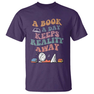A Book A Day Keeps Reality Away T Shirt Cute Girl Book Lover TS12 Purple Print Your Wear