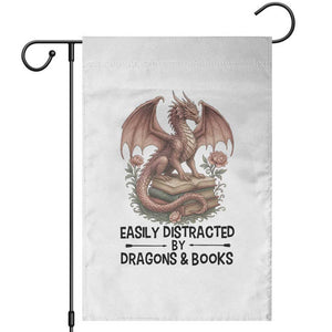 Easily Distracted By Dragon And Books Garden Flag Funny Book Lover TS12 White Print Your Wear