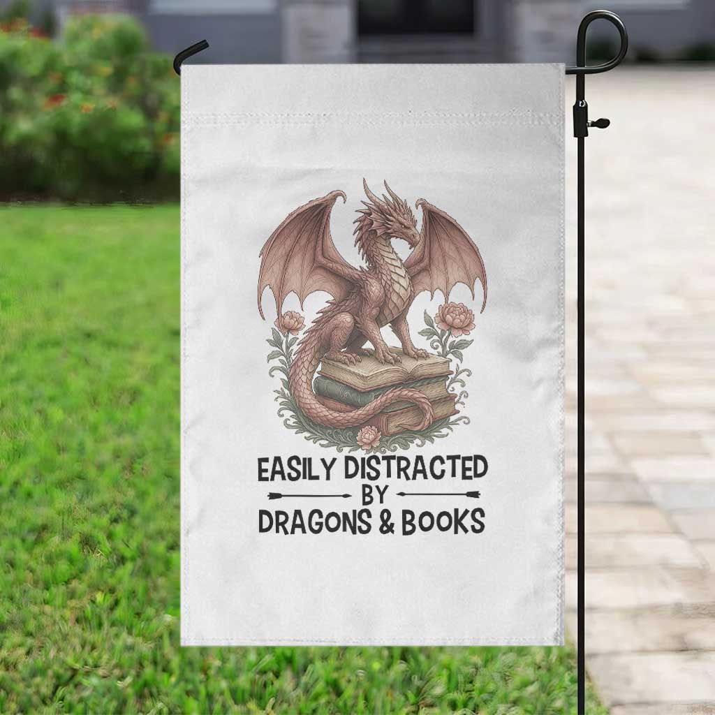 Easily Distracted By Dragon And Books Garden Flag Funny Book Lover TS12 Print Your Wear