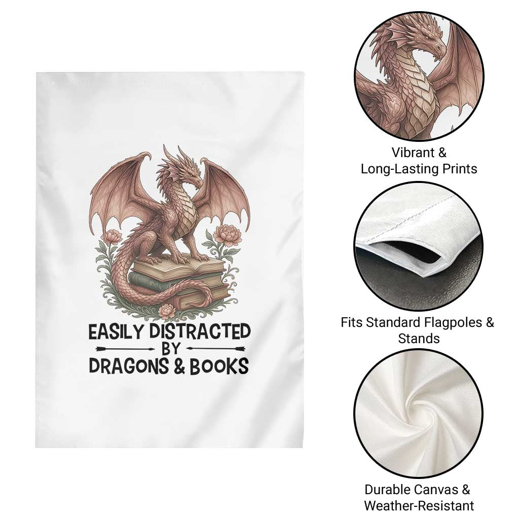 Easily Distracted By Dragon And Books Garden Flag Funny Book Lover TS12 Print Your Wear