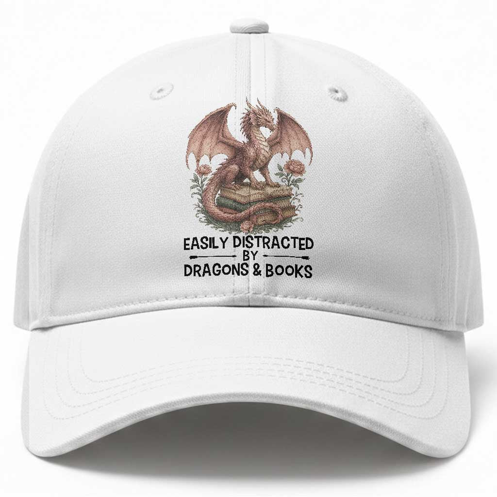 Easily Distracted By Dragon And Books Baseball Cap Funny Book Lover TS12 Print Your Wear