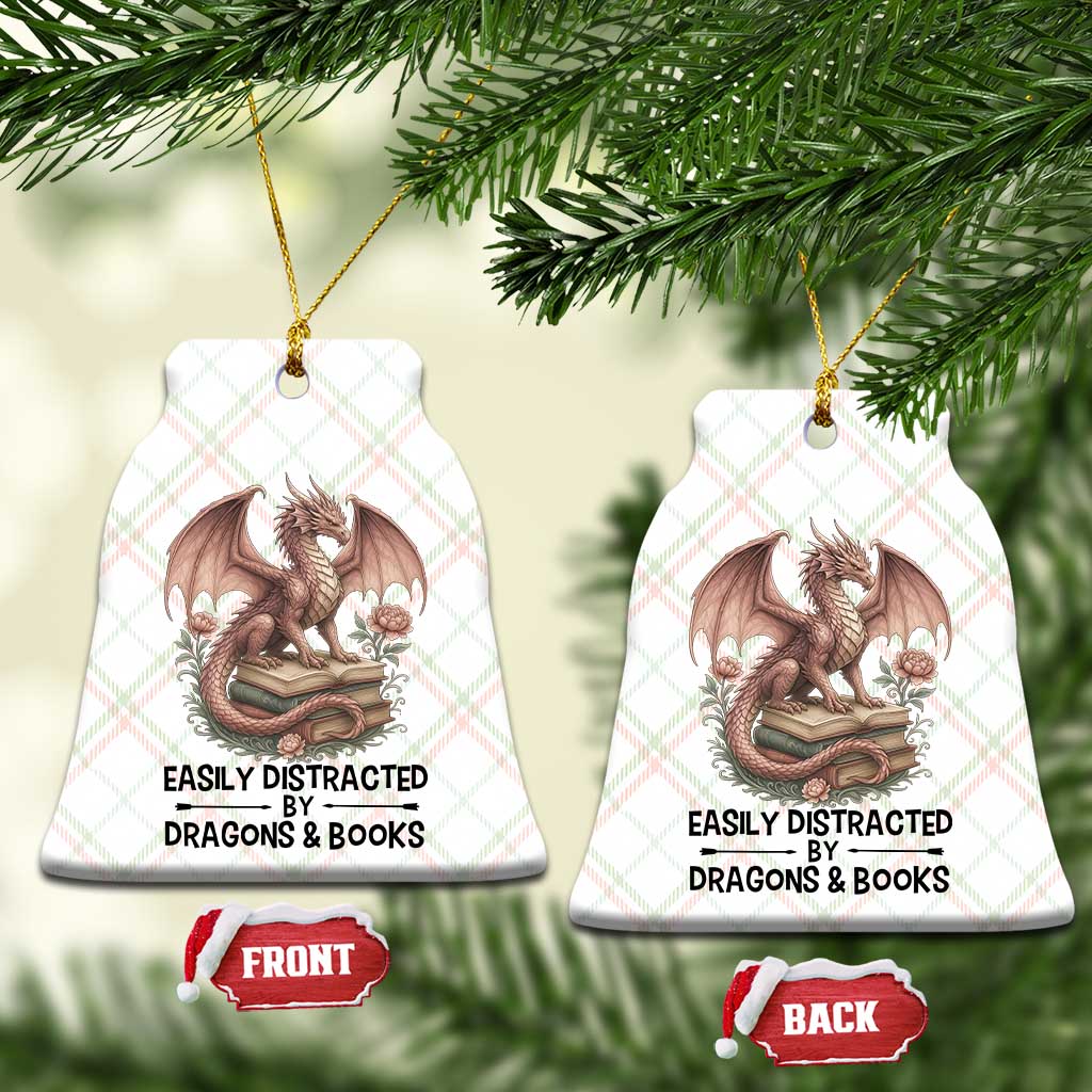 Easily Distracted By Dragon And Books Ceramic Ornament Funny Book Lover TS12 Print Your Wear