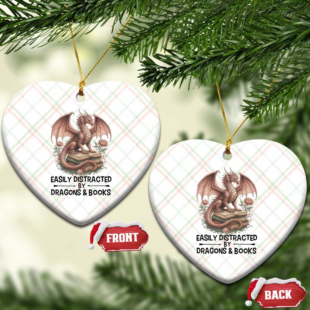 Easily Distracted By Dragon And Books Ceramic Ornament Funny Book Lover TS12 Print Your Wear