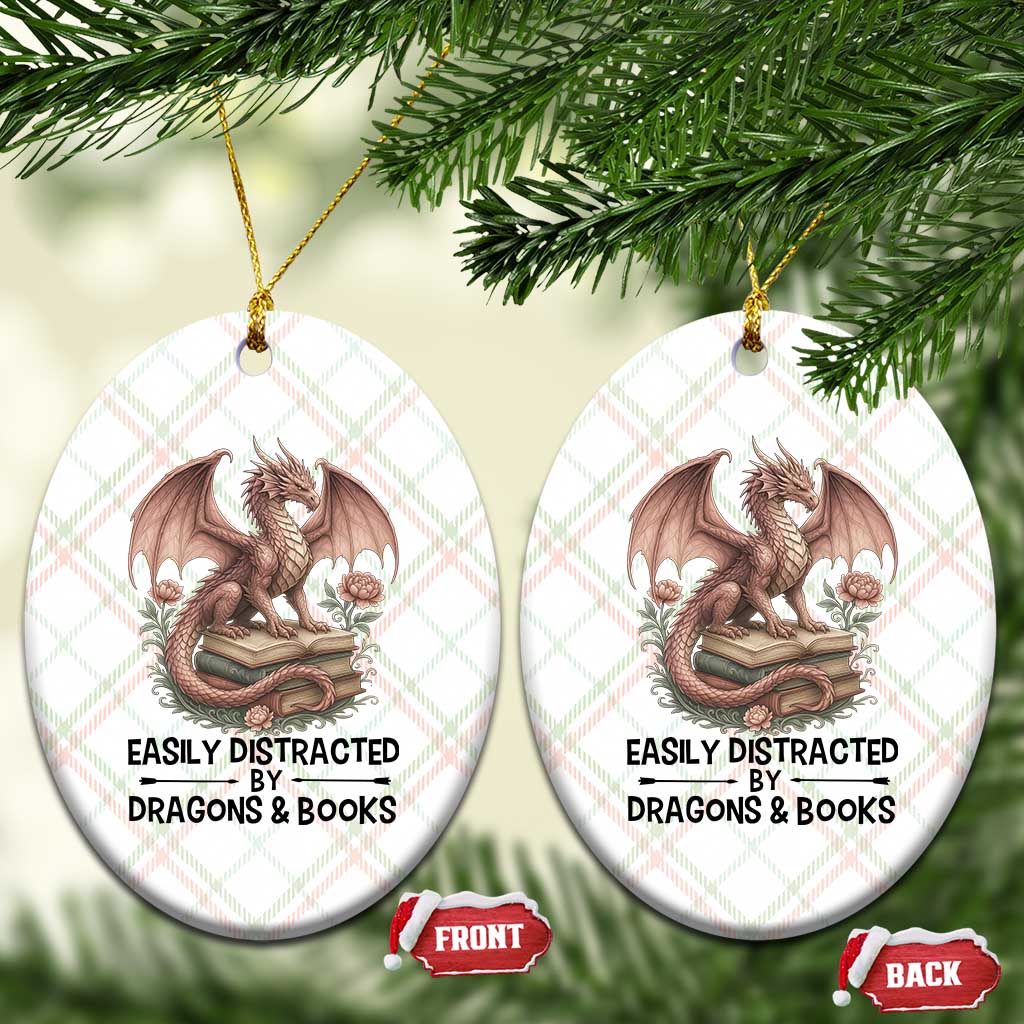 Easily Distracted By Dragon And Books Ceramic Ornament Funny Book Lover TS12 Print Your Wear