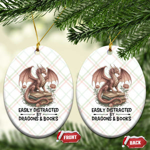 Easily Distracted By Dragon And Books Ceramic Ornament Funny Book Lover TS12 Print Your Wear