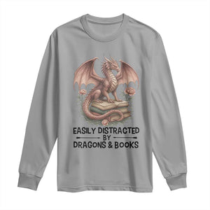 Easily Distracted By Dragon And Books Long Sleeve Shirt Funny Book Lover TS12 Sport Gray Print Your Wear