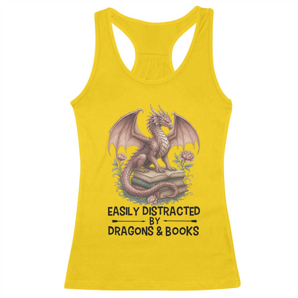 Easily Distracted By Dragon And Books Racerback Tank Top Funny Book Lover TS12 Daisy Print Your Wear