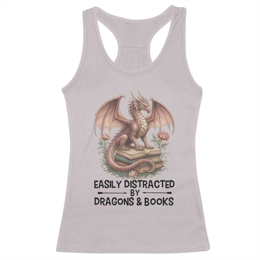 Easily Distracted By Dragon And Books Racerback Tank Top Funny Book Lover TS12 Ice Gray Print Your Wear