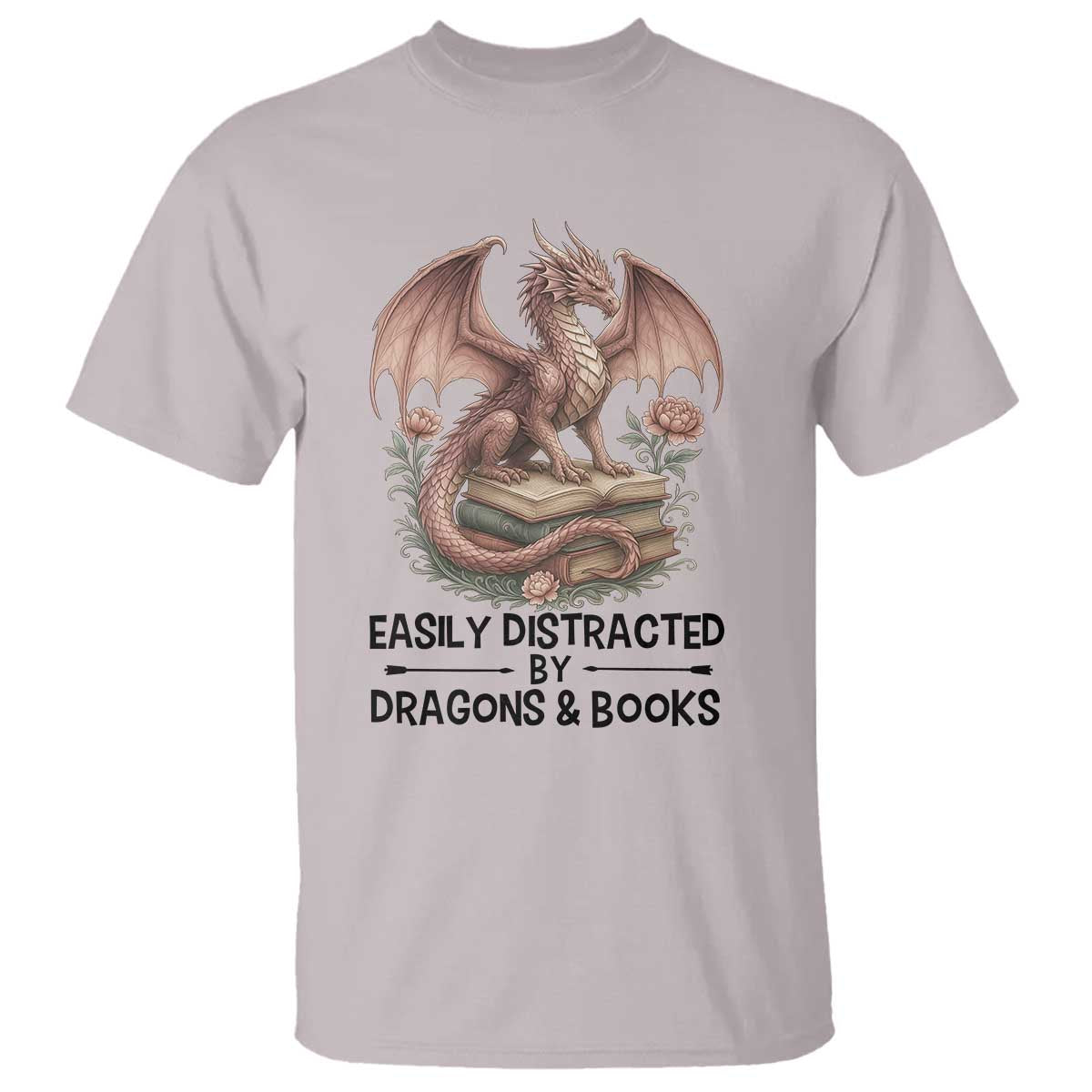 Easily Distracted By Dragon And Books T Shirt Funny Book Lover TS12 Ice Gray Print Your Wear
