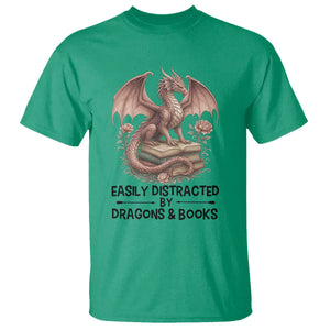 Easily Distracted By Dragon And Books T Shirt Funny Book Lover TS12 Irish Green Print Your Wear