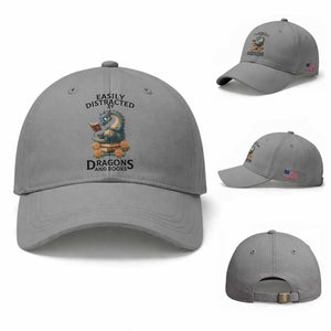 Easily Distracted By Dragon And Books Baseball Cap Cute Book Lover Gift TS12 Baseball Cap Universal Fit Sport Gray Print Your Wear